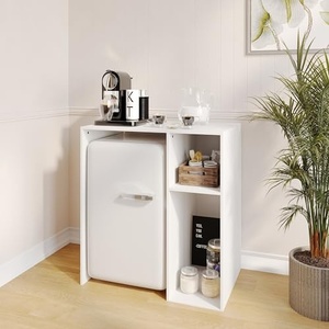 lot 55 image: Engineered Wood Mini Fridge Bookshelf Storage Station, White