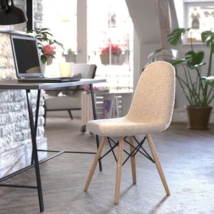 lot 61 image: Zula Modern Padded Armless Faux Sherpa Accent Chair with Beechwood Legs, White