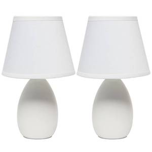 lot 116 image: Traditional Petite Ceramic Oblong Table Lamp Two Pack Set, Matching Drum Fabric Shade, Off White