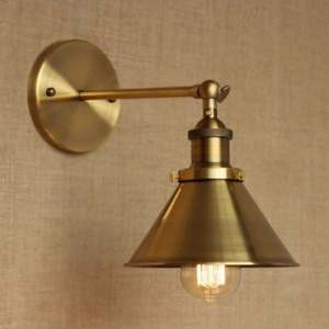 lot 134 image: Industrial Brass Wall Sconce with Metal Cone Shade