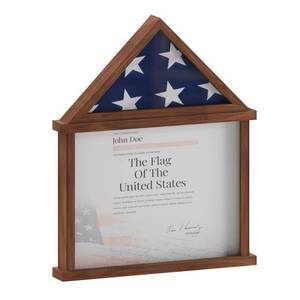 lot 174 image: Quincy Flag & Certificate Display Case, Solid Pine Wood Flag Shadow Box Fits 3x5 Folded Flag, Dark Brown Finish