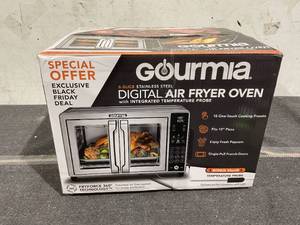 lot 101 image: Gourmia 6-Slice Digital Toaster Oven Air Fryer, with 18 One-Touch Presets & Temp Probe, Stainless Steel