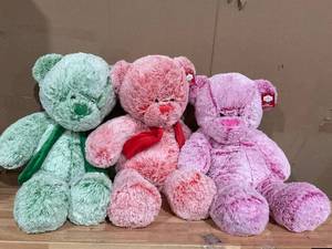 lot 371 image: LOT OF 3 Pink Bear Christmas Plush, 24, by Holiday Time