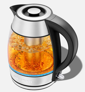 lot 229 image: LOT OF 2 Chefman Fast Boiling 1.8L Electric Glass Kettle, Removable Tea Infuser, LED Lights, Stainless Steel