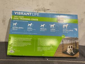 lot 125 image: Vibrant Life Double Door Metal Wire Dog Crate with Leak-Proof Pan and Divider