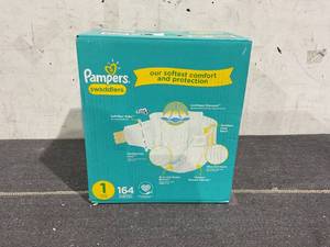 lot 139 image: Pampers Swaddlers Wetness Indicator Hypoallergenic Soft Latex and Paraben Free Soft Diapers - Size 1, 164 Count