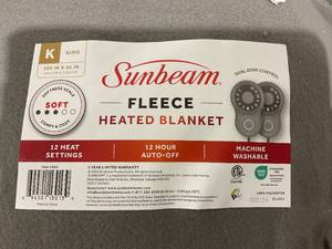 lot 151 image: King Size Sunbeam Blanket Grey Fleece, 12 Heat Settings, 12-Hour Auto Shut-Off, Electric Heated Blanket with Controller