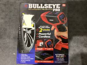 lot 611 image: Bullseye Pro Tire Inflator 150 PSI Electric Air Compressor Portable Air Pump Car Bike LED 12V DC Red