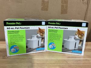 lot 375 image: LOT of 2 Premier Pet 60 oz. Pet Fountain- Automatic water fountain for cats & small dogs