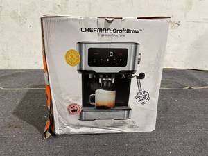 lot 192 image: Chefman CraftBrew 15-Bar Espresso Machine w Steam Wand and Touch Controls  Stainless Steel