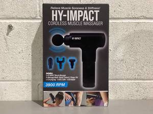 lot 536 image: HY-IMPACT Deep Tissue Cordless Muscle Massager with Four Interchangeable Massaging Heads