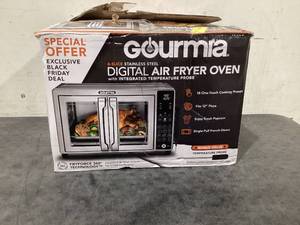 lot 630 image: Gourmia 6-Slice Digital Toaster Oven Air Fryer, with 18 One-Touch Presets & Temp Probe, Stainless Steel