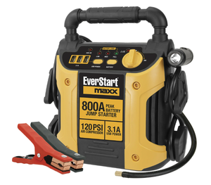 lot 204 image: EverStart 800 Peak Amp Jump Starter with 120 PSI Compressor, Pivoting LED Light, 3X USB Ports