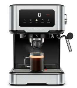 lot 672 image: Chefman CraftBrew 15-Bar Espresso Machine w Steam Wand and Touch Controls  Stainless Steel