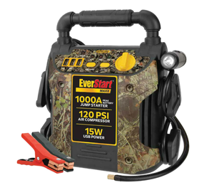 lot 693 image: EverStart Maxx 1000 Peak Amp Camo Jump Starter, 120 PSI Compressor, Pivoting LED Light, 3 USB Ports