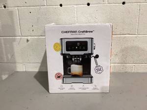 lot 541 image: Chefman CraftBrew 15-Bar Espresso Machine w Steam Wand and Touch Controls  Stainless Steel