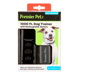 lot 378 image: Premier Pet 1000 Ft Dog Trainer with Rechargeable Battery - Corrects Unwanted Behaviors