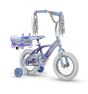 lot 564 image: Huffy Disney Frozen Bike, 12 Wheels, Ages 2, Doll Seat, Training Wheels