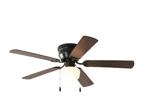 lot 576 image: Mainstays 52 inch Hugger Indoor Ceiling Fan with Light Kit, Black, 5 Blades,, Reverse Airflow