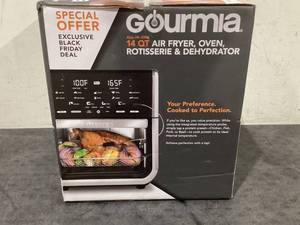 lot 734 image: Gourmia All-in-One 14-Quart Air Fryer, Oven, Rotisserie, Dehydrator with Temperature Probe