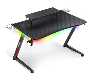 lot 426 image: GTRACING Ergonomic Curved 3-Sided LED Z-Leg Gaming Desk, Black