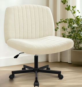 lot 429 image: ORANGE FACTORY Criss Cross Legged Home Desk Chair Wide Armless with Wheels Swivel Padded Fabric Chair, Beige
