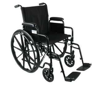 lot 435 image: Equate Lightweight Foldable Steel Wheelchair with 18 Seat and Swing-Away Footrests