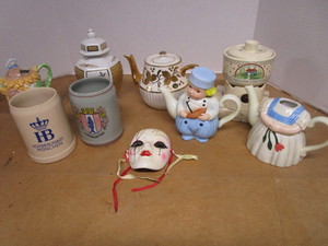 lot 21 image: Ceramic Teapots, Steins