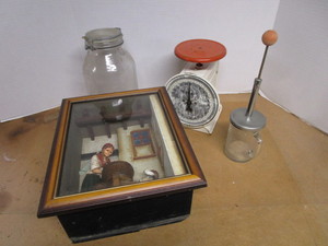 lot 23 image: Shadow Box, Scale, Measuring Cup