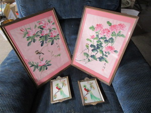 lot 28 image: Silk Painted & Feather Art