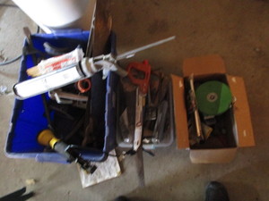 lot 136 image: Caulk Guns, Saws, Level, Tools