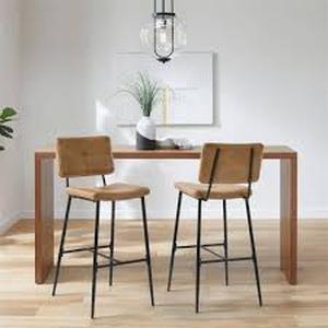 StyleWell 26 in. Blackburn Mid-Century Modern Cognac Faux Leather Counter Stool with Black Metal Frame (Set of 2) Customer Returns See Pictures