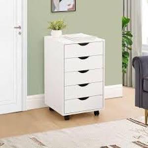 MAYKOOSH White 5 Drawer Chest, Wood Storage Dresser Cabinet with Wheels, Craft Storage Organization, 180 lbs. Total Capacity Customer Returns See Pictures