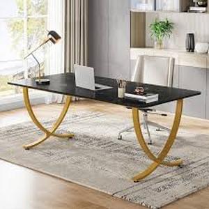 TRIBESIGNS WAY TO ORIGIN Halseey 63 in. Rectangular Black Wood Computer Desk with Gold Metal Legs, Modern Study Writing Table Conference Table Customer Returns See Pictures