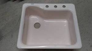 Ceramic Single Basin Kitchen Sink with Faucet Holes - Pinkish Colored