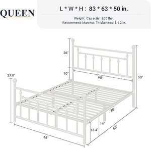 Queen Size Metal Bed Frame in White Finish