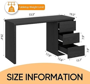 Modern Black Office Desk with 3 Spacious Drawers