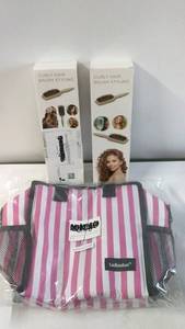 Curly Hair Brush Styling Set with Striped Ladbodun Bag