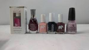 Set of 5 Mixed Nail Polish Bottles Including Essie and Sally Hansen