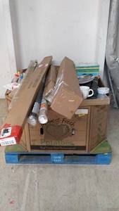 Pallet Lot of Household Items Including Adjustable Shoe Shelf Kit, Sitz Bath, and Pet Food