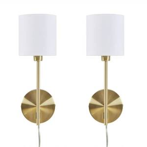 Pair of Modern Wall Sconce Lamps with Gold Finish and White Shades