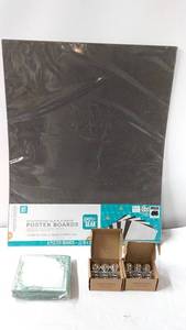 Lot of Office Supplies Heavyweight Poster Boards, Magnetic Clips, Napkins