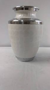 Elegant White Ceramic Urn With Silver Accents