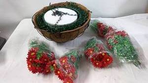 Set of Artificial Red Flowers with Chain Hanging Basket