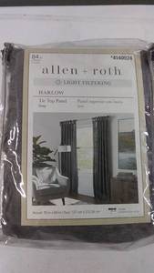 Allen  Roth Harlow Gray Tie Top Panel Curtain 50 in x 84 in