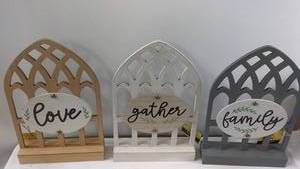 Set of 3 Decorative Tabletop Sign Holders - Love, Gather, Family