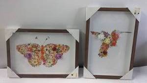 Set of 2 Floral Pattern Framed Artworks with Wood Frame