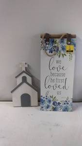 Inspirational Wall Decor and Wooden Church Figurine Set
