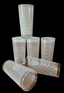 lot 88 image: Vintage Mid Century White Striped Highball Glasses