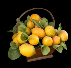 lot 85 image: Lovely Faux Lemon and Pear Fruit Decorative Basket